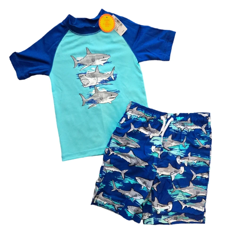 NWT The Children's Place Shark Swim Set Rashguard & Trunks